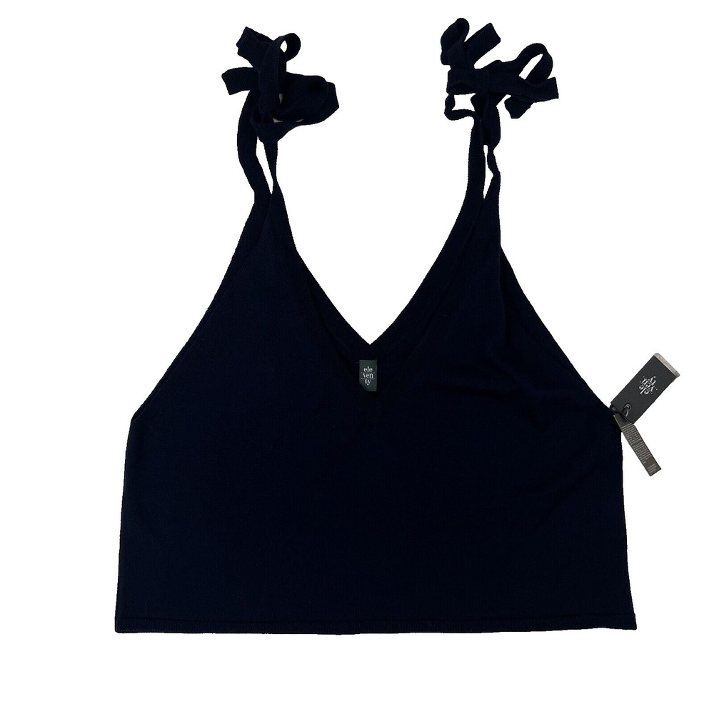 NWT Eleventy Blue Crop V-Neck Tank Top Wool Silk Womens Size‎ XS